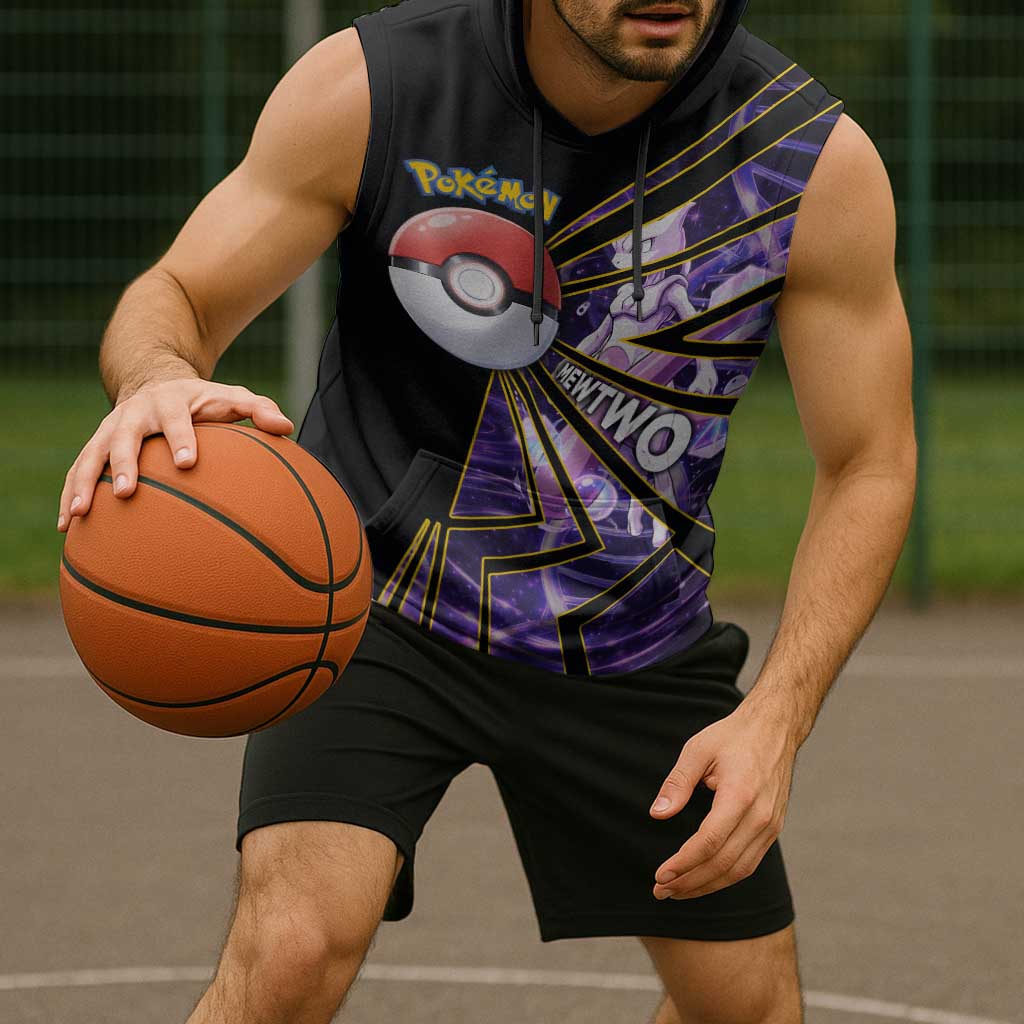 Mewtwo Poké Sleeveless Hoodie Psychic DNA Comic Style