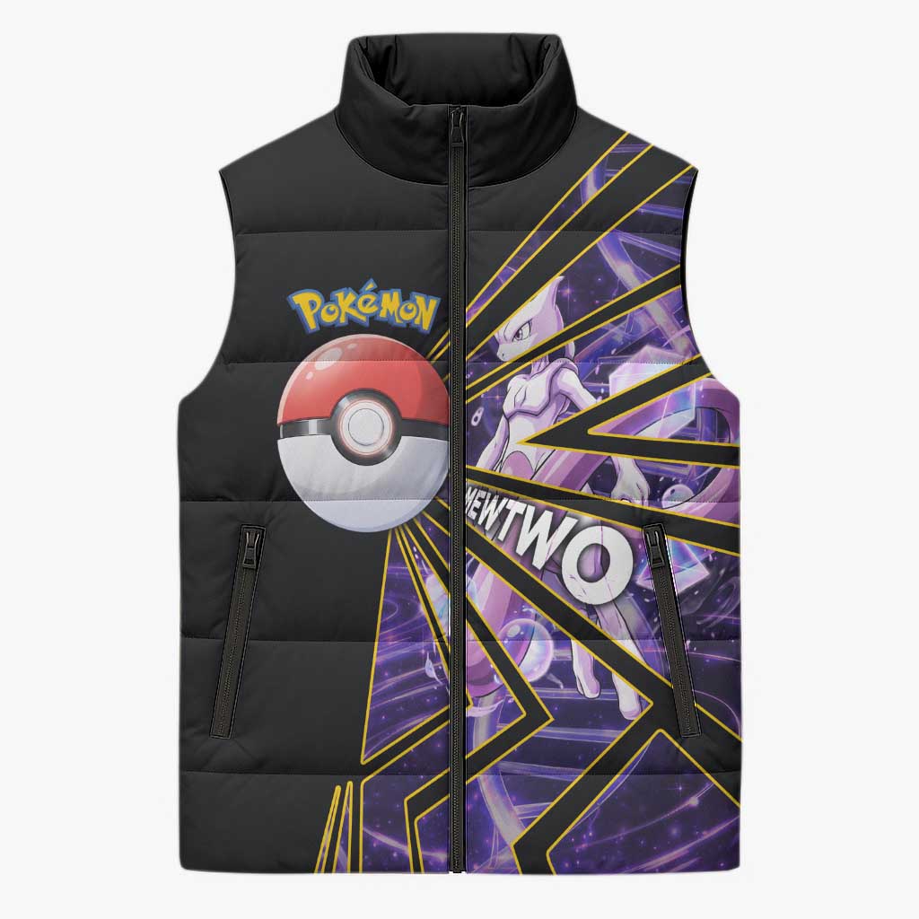 Mewtwo Poké Sleeveless Puffer Jacket Psychic DNA Comic Style