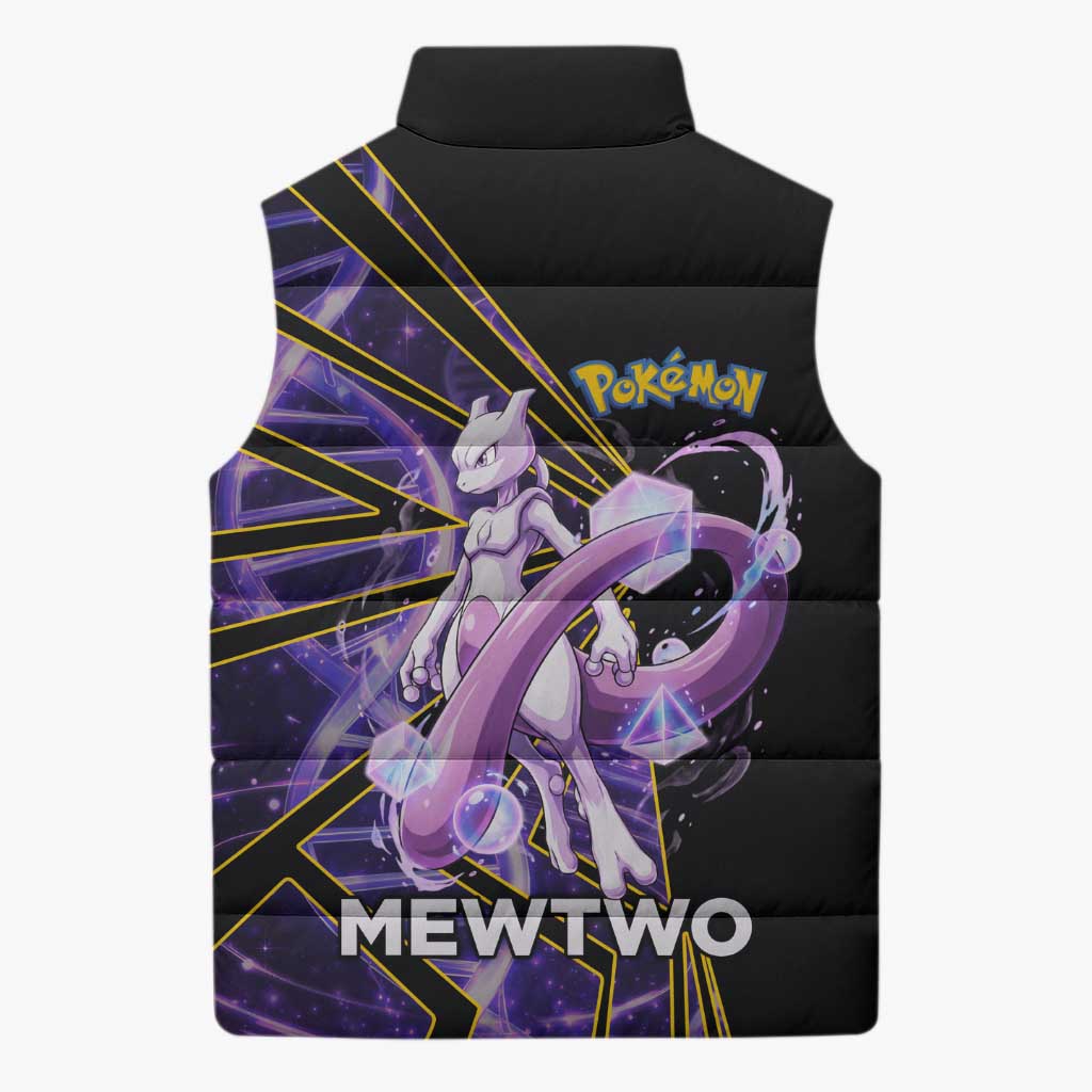 Mewtwo Poké Sleeveless Puffer Jacket Psychic DNA Comic Style