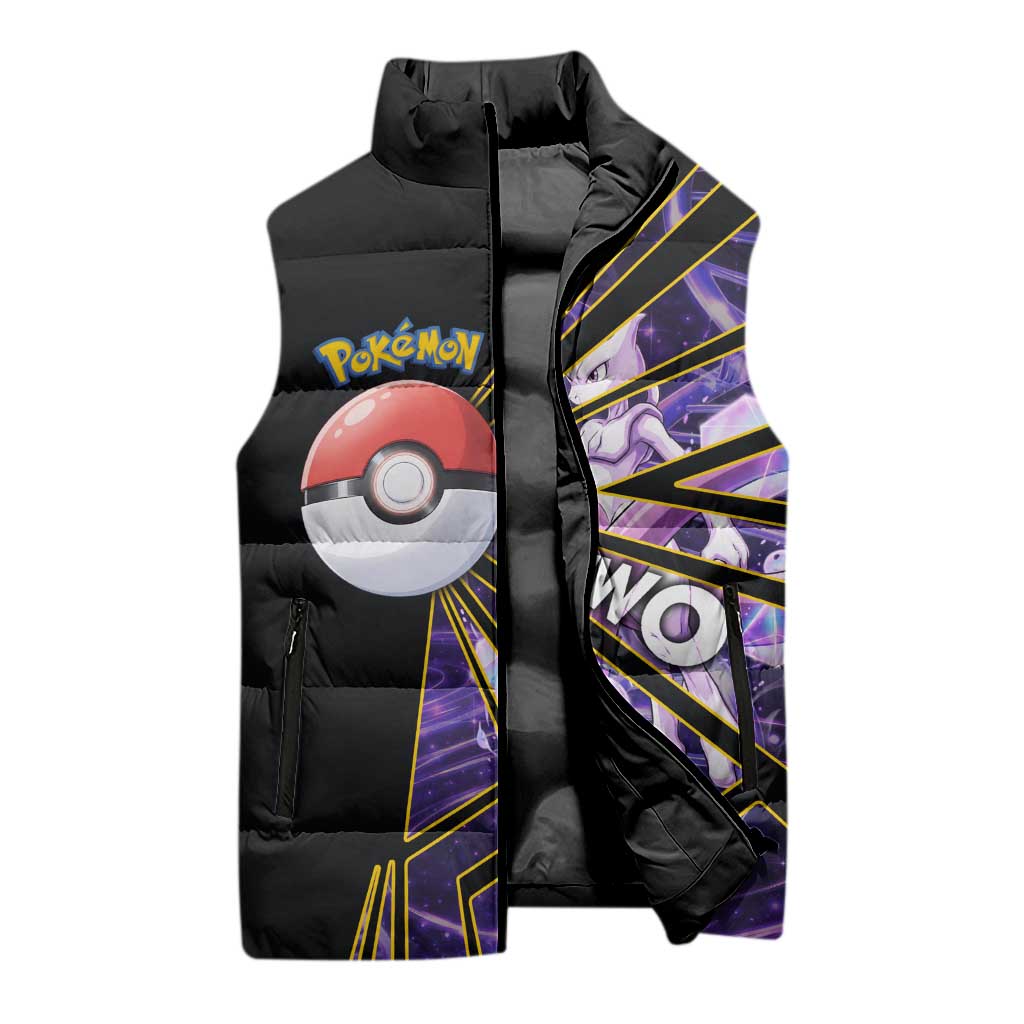 Mewtwo Poké Sleeveless Puffer Jacket Psychic DNA Comic Style