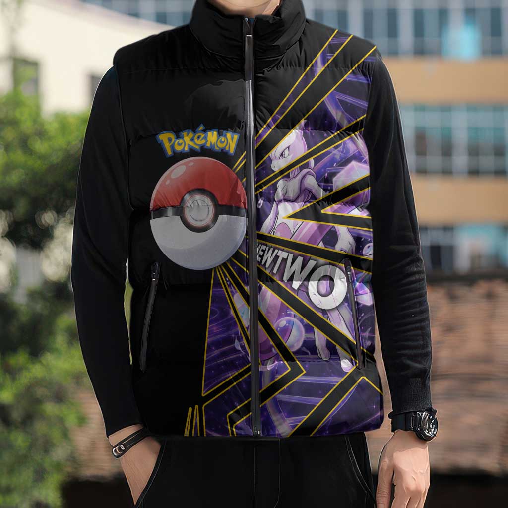 Mewtwo Poké Sleeveless Puffer Jacket Psychic DNA Comic Style