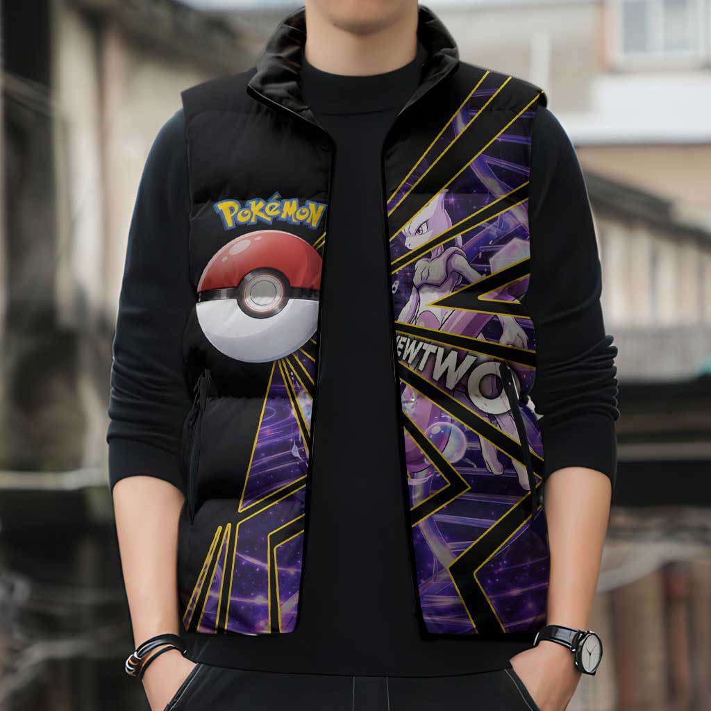 Mewtwo Poké Sleeveless Puffer Jacket Psychic DNA Comic Style