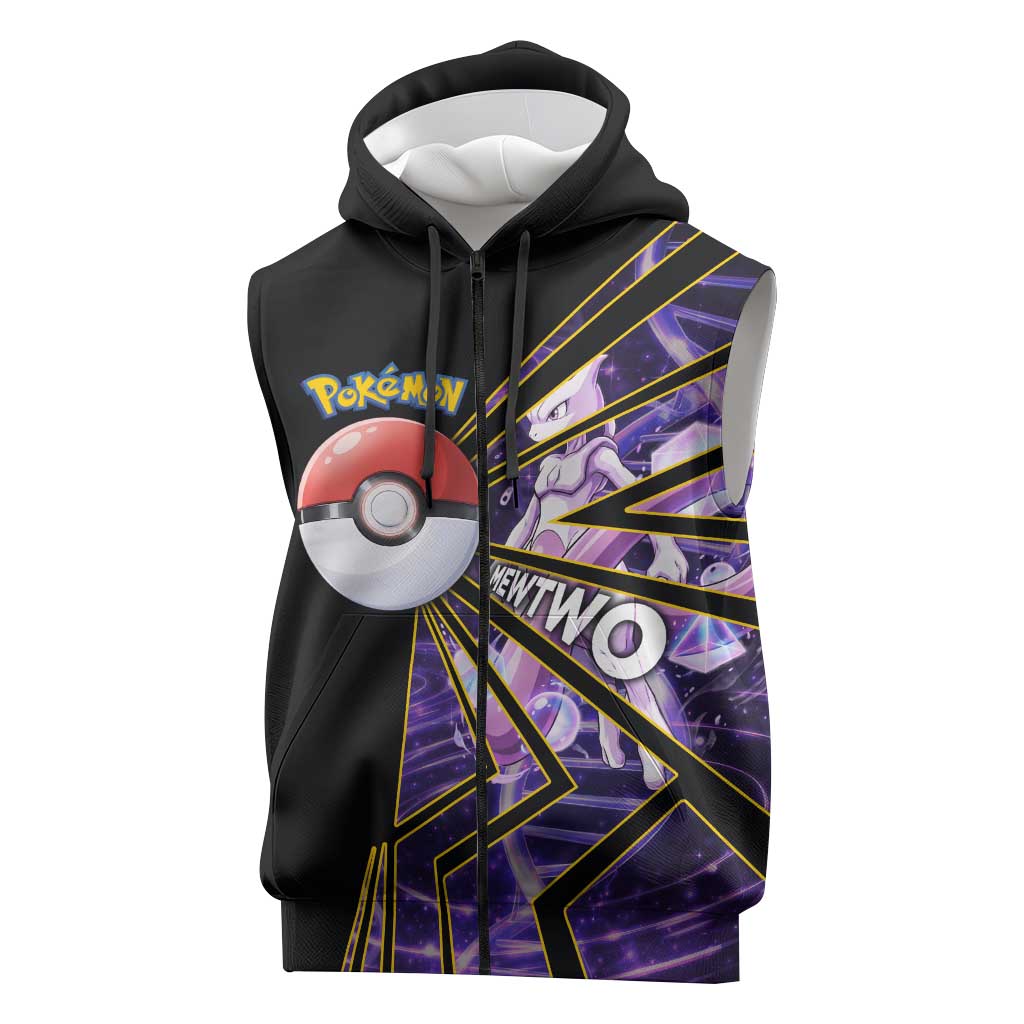 Mewtwo Poké Sleeveless Zip Hoodie Psychic DNA Comic Style