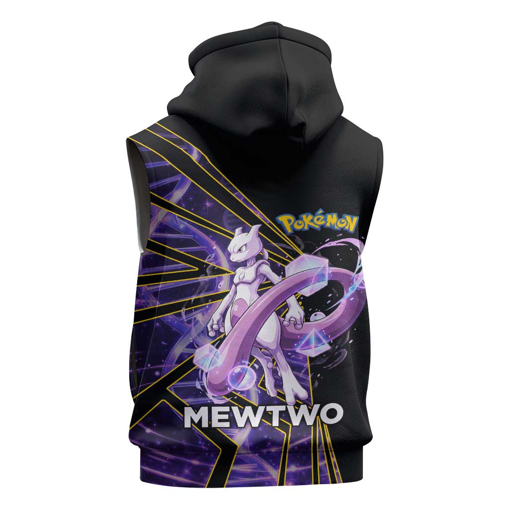 Mewtwo Poké Sleeveless Zip Hoodie Psychic DNA Comic Style