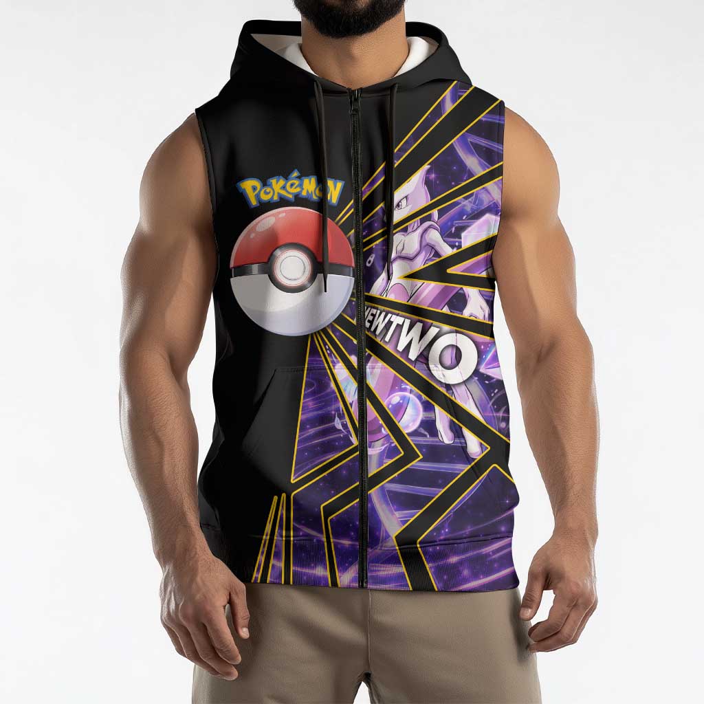 Mewtwo Poké Sleeveless Zip Hoodie Psychic DNA Comic Style