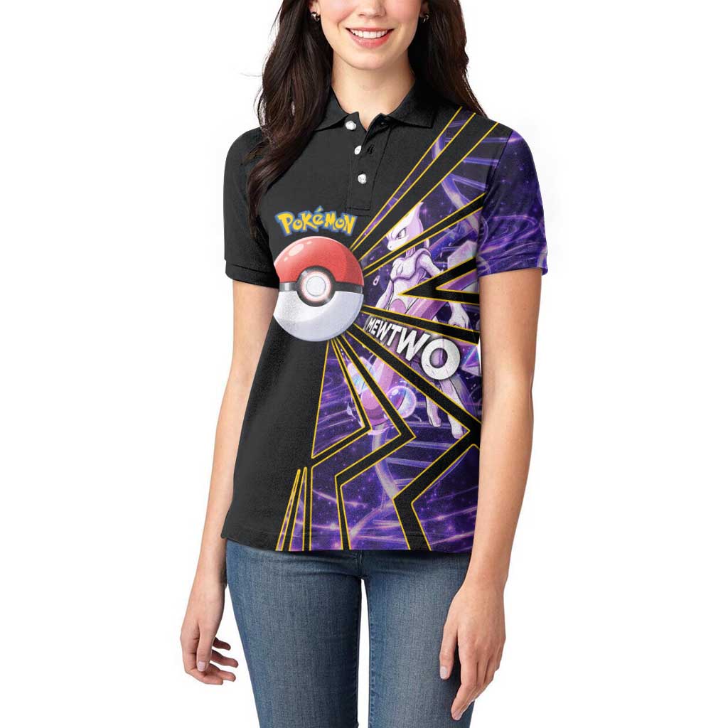 Mewtwo Poké Women Polo Shirt Psychic DNA Comic Style