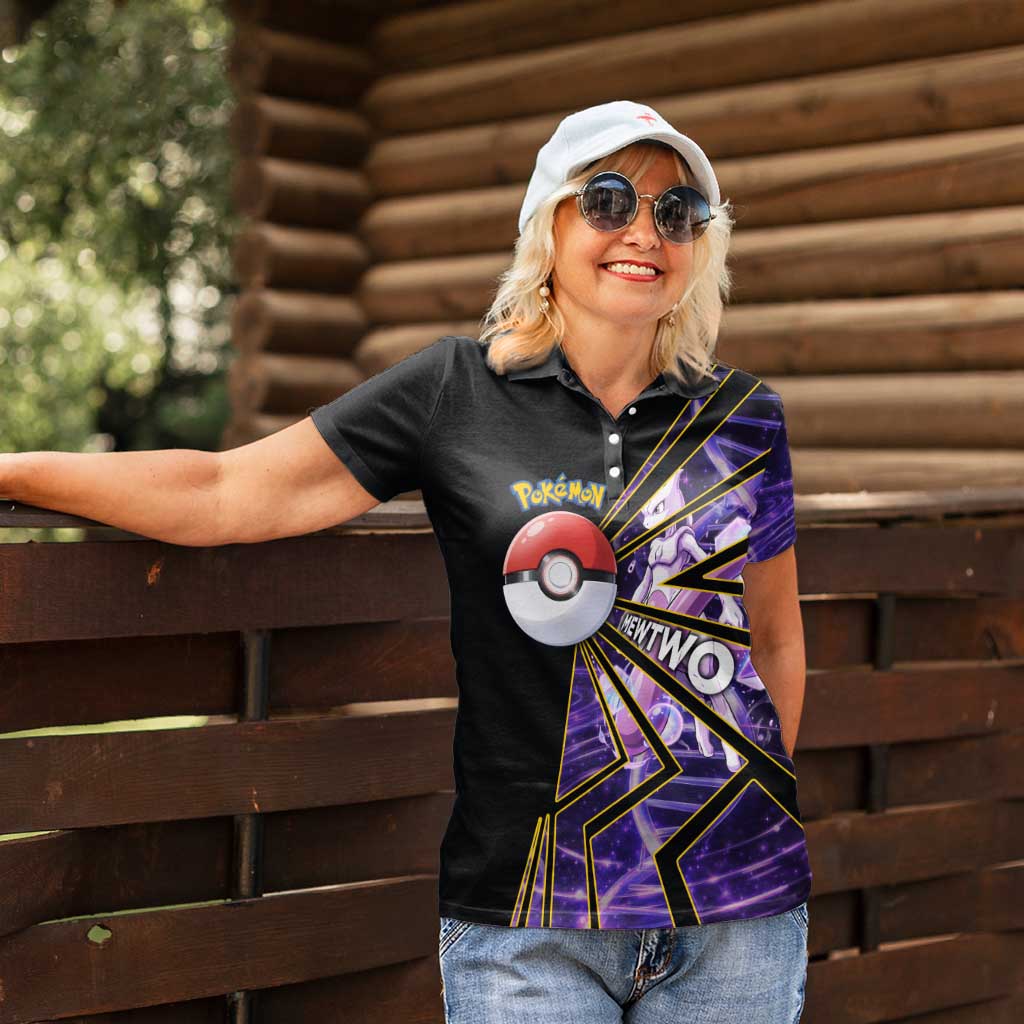 Mewtwo Poké Women Polo Shirt Psychic DNA Comic Style