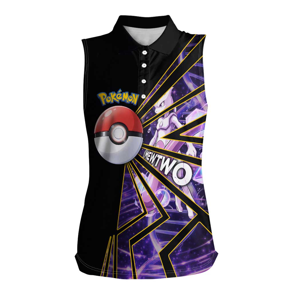 Mewtwo Poké Women Sleeveless Polo Shirt Psychic DNA Comic Style