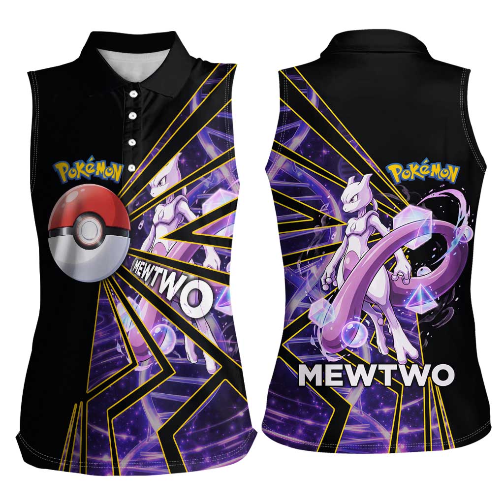 Mewtwo Poké Women Sleeveless Polo Shirt Psychic DNA Comic Style