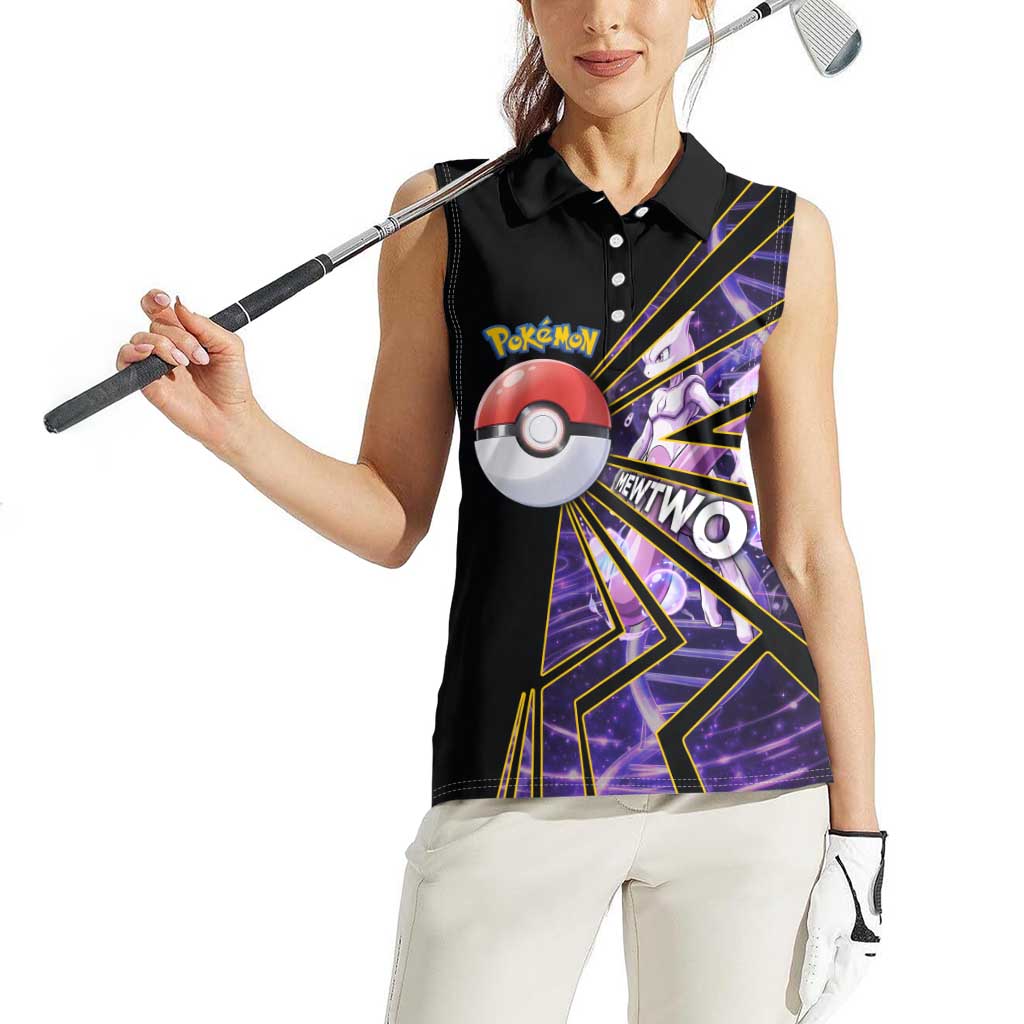 Mewtwo Poké Women Sleeveless Polo Shirt Psychic DNA Comic Style