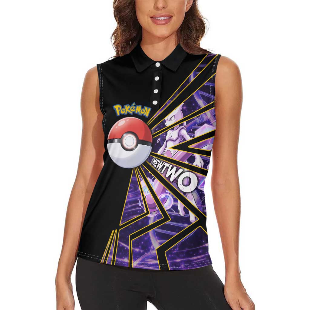 Mewtwo Poké Women Sleeveless Polo Shirt Psychic DNA Comic Style