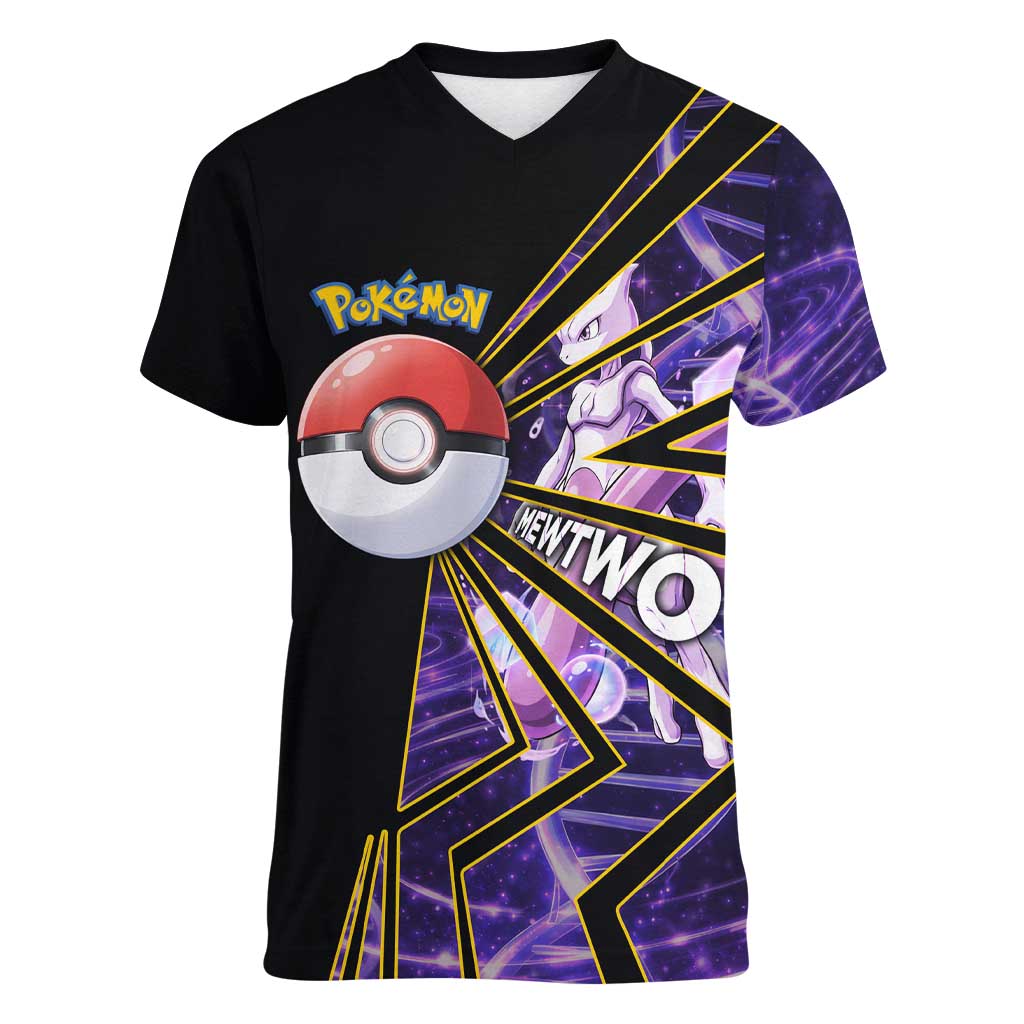 Mewtwo Poké Women V-Neck T-Shirt Psychic DNA Comic Style