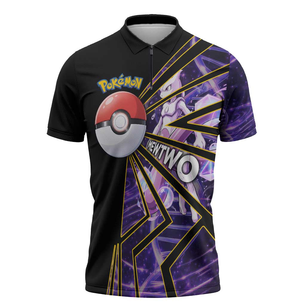 Mewtwo Poké Zipper Polo Shirt Psychic DNA Comic Style
