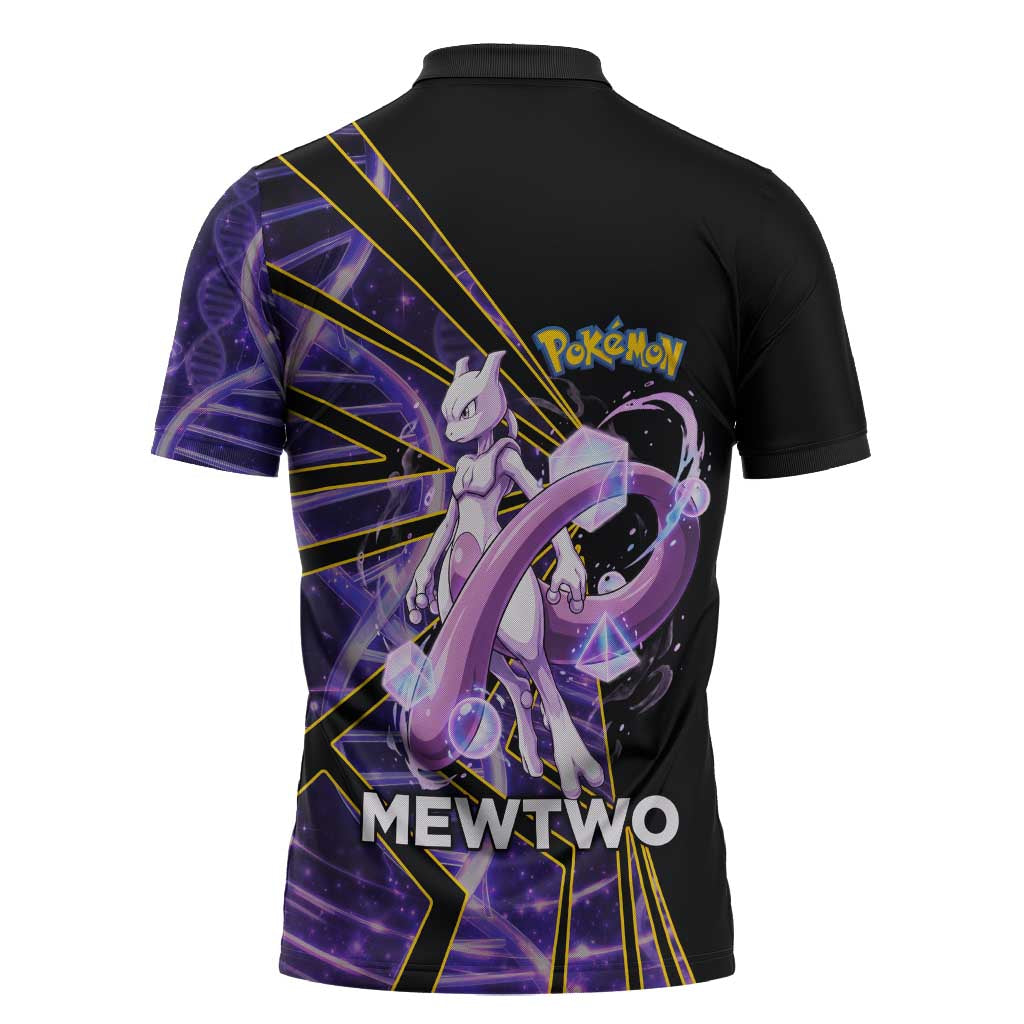 Mewtwo Poké Zipper Polo Shirt Psychic DNA Comic Style