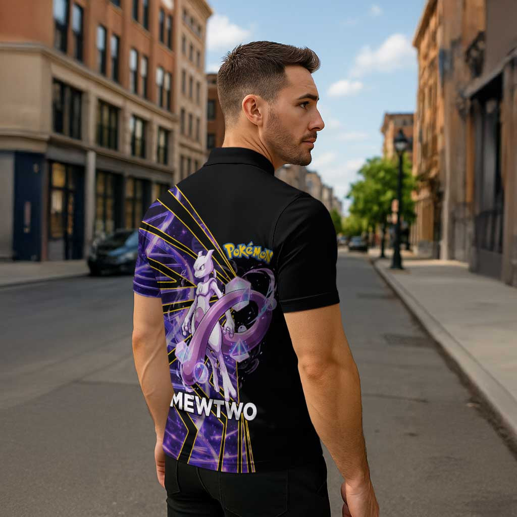 Mewtwo Poké Zipper Polo Shirt Psychic DNA Comic Style