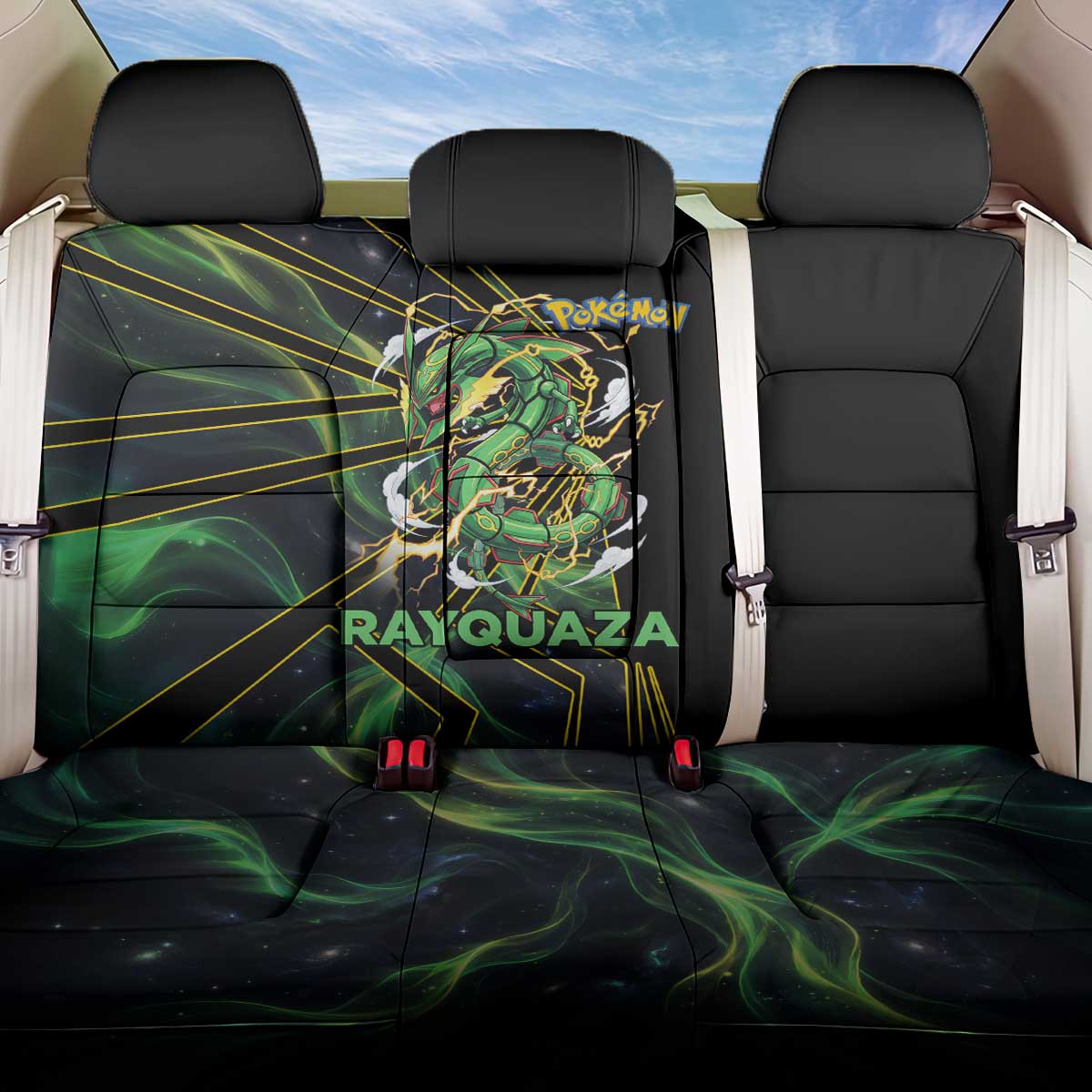 Rayquaza Poké Back Car Seat Cover Cosmic Dragon Comic Style