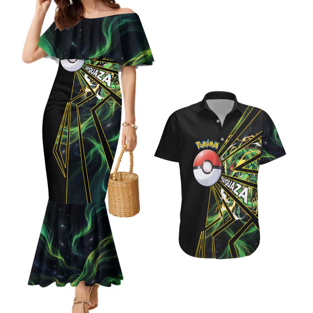 Rayquaza Poké Couples Matching Mermaid Dress and Hawaiian Shirt Cosmic Dragon Comic Style