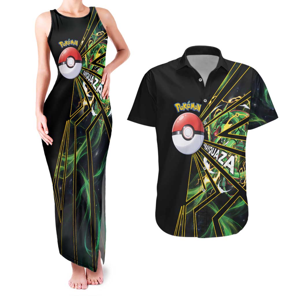 Rayquaza Poké Couples Matching Tank Maxi Dress and Hawaiian Shirt Cosmic Dragon Comic Style