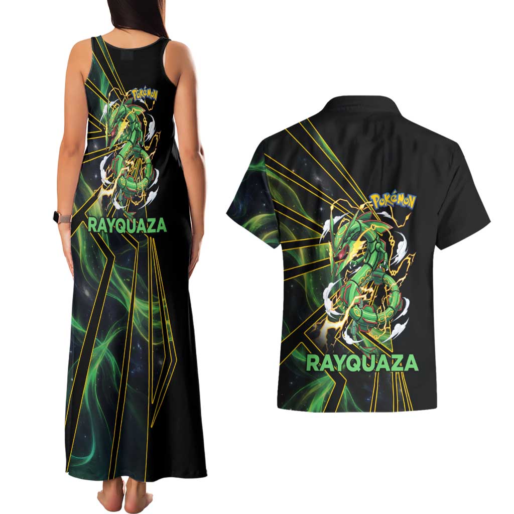 Rayquaza Poké Couples Matching Tank Maxi Dress and Hawaiian Shirt Cosmic Dragon Comic Style