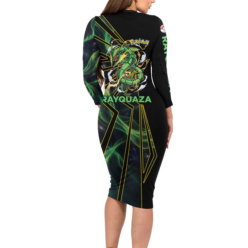Rayquaza Poké Family Matching Long Sleeve Bodycon Dress and Hawaiian Shirt Cosmic Dragon Comic Style