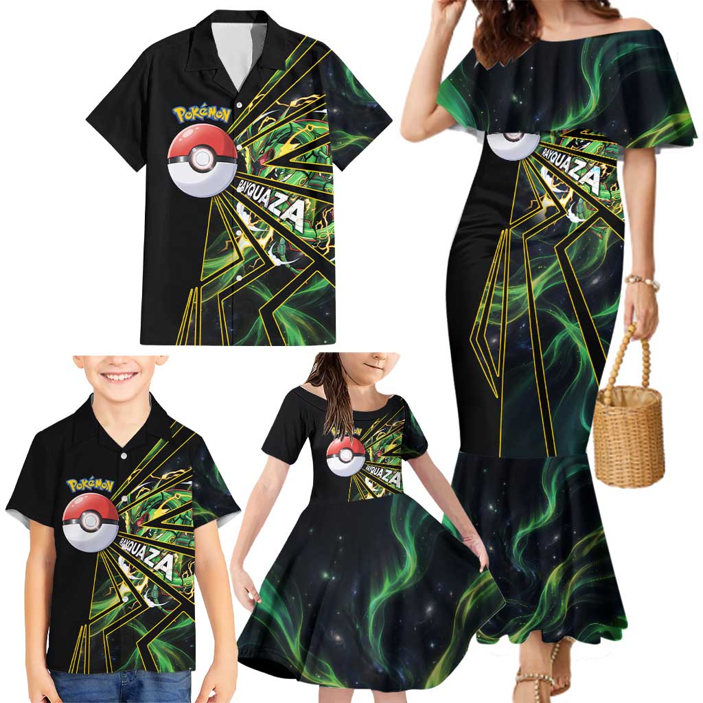 Rayquaza Poké Family Matching Mermaid Dress and Hawaiian Shirt Cosmic Dragon Comic Style