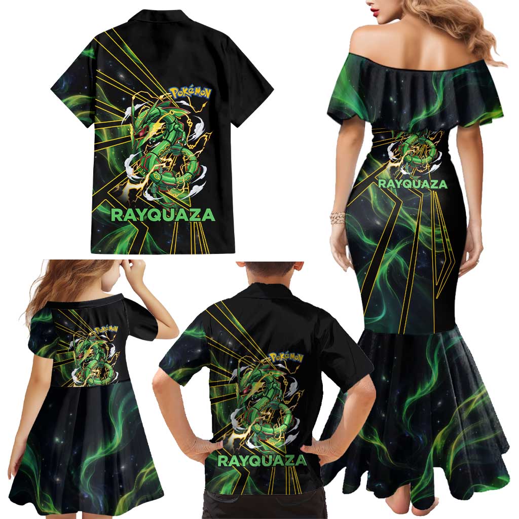 Rayquaza Poké Family Matching Mermaid Dress and Hawaiian Shirt Cosmic Dragon Comic Style