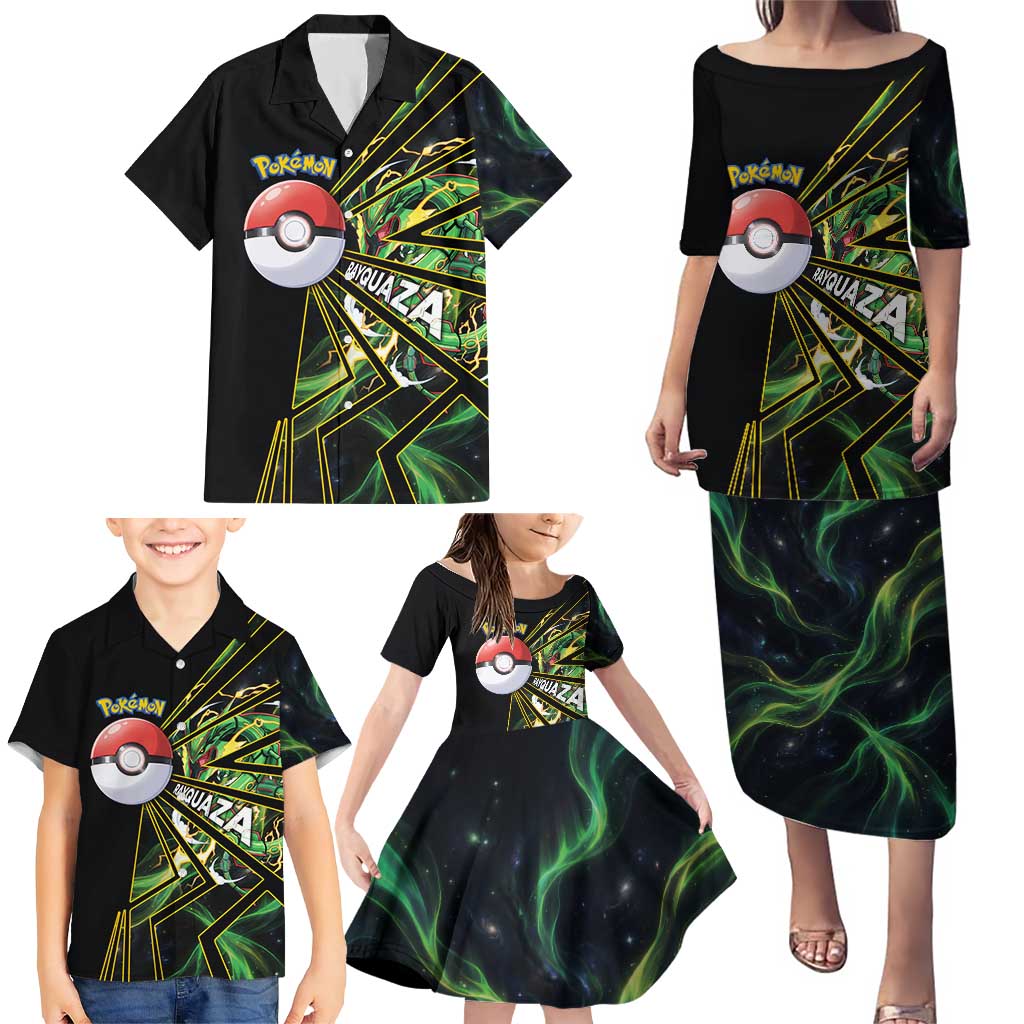 Rayquaza Poké Family Matching Puletasi and Hawaiian Shirt Cosmic Dragon Comic Style