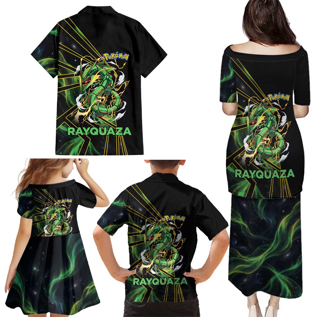 Rayquaza Poké Family Matching Puletasi and Hawaiian Shirt Cosmic Dragon Comic Style