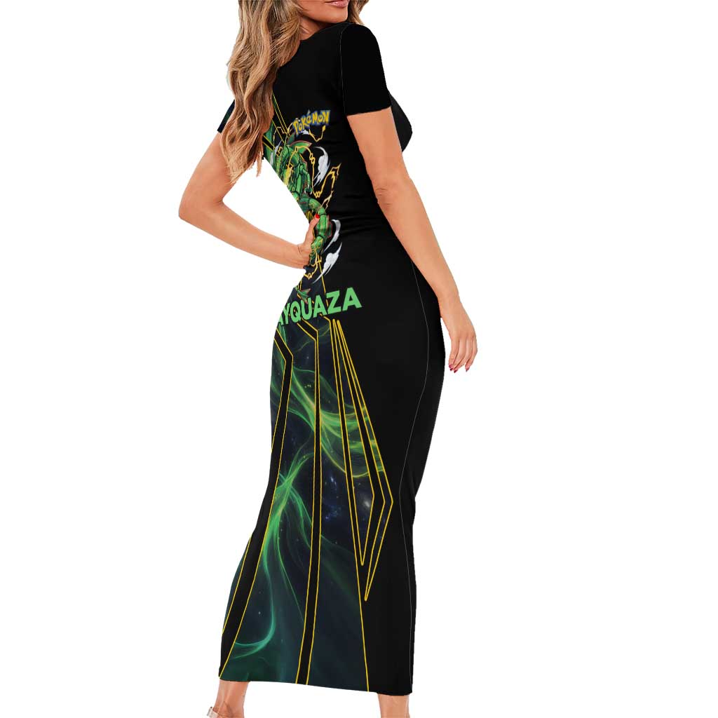 Rayquaza Poké Family Matching Short Sleeve Bodycon Dress and Hawaiian Shirt Cosmic Dragon Comic Style
