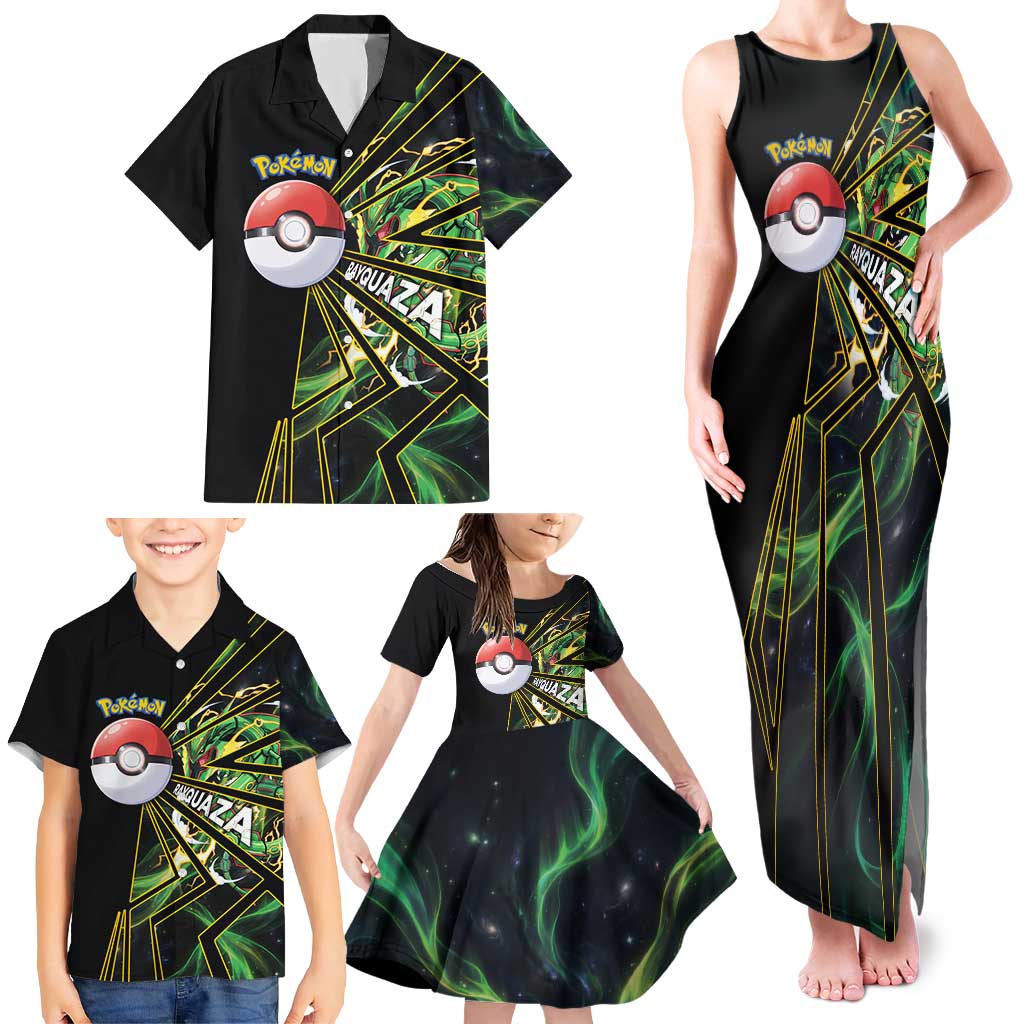 Rayquaza Poké Family Matching Tank Maxi Dress and Hawaiian Shirt Cosmic Dragon Comic Style