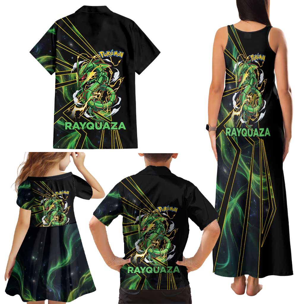Rayquaza Poké Family Matching Tank Maxi Dress and Hawaiian Shirt Cosmic Dragon Comic Style