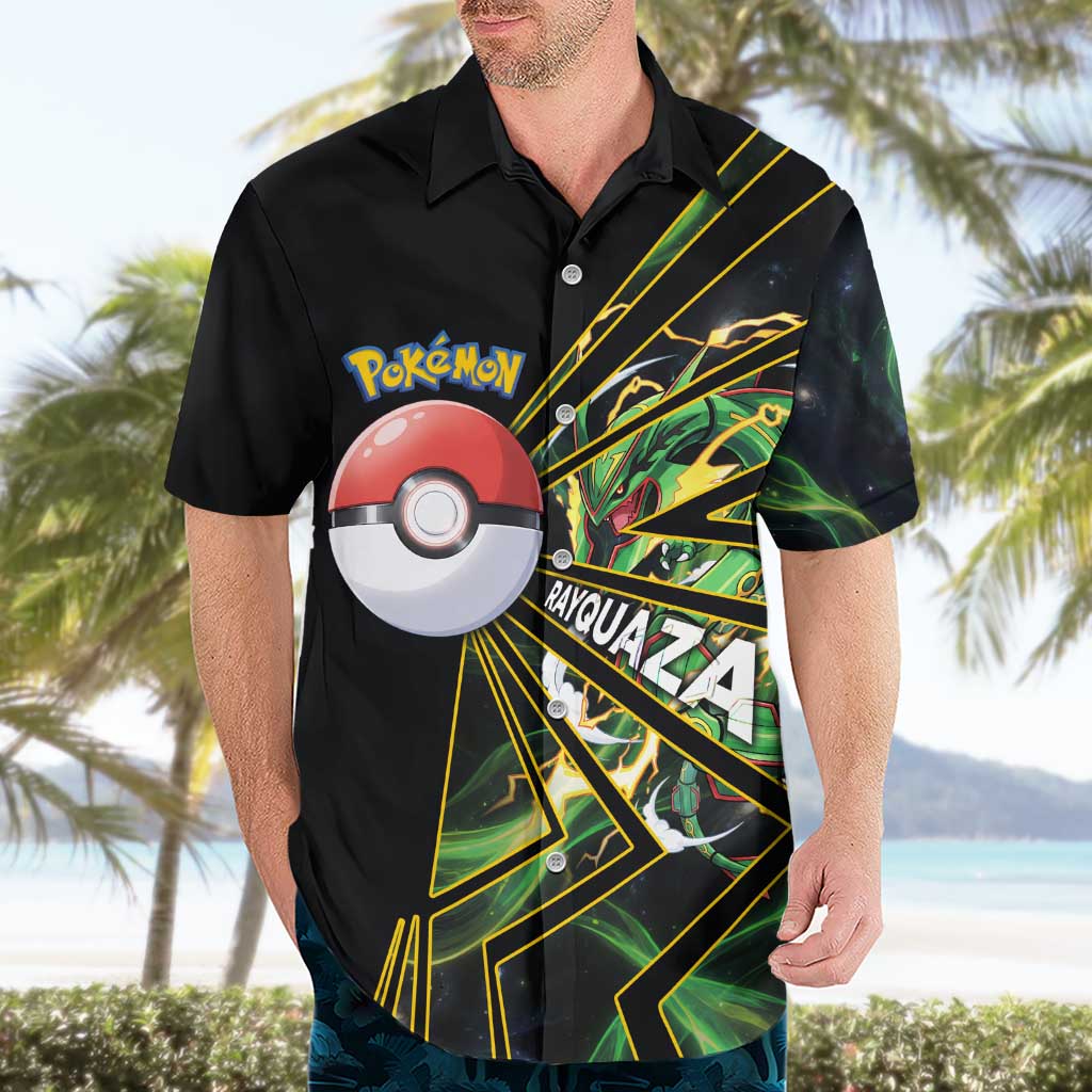 Rayquaza Poké Hawaiian Shirt Cosmic Dragon Comic Style