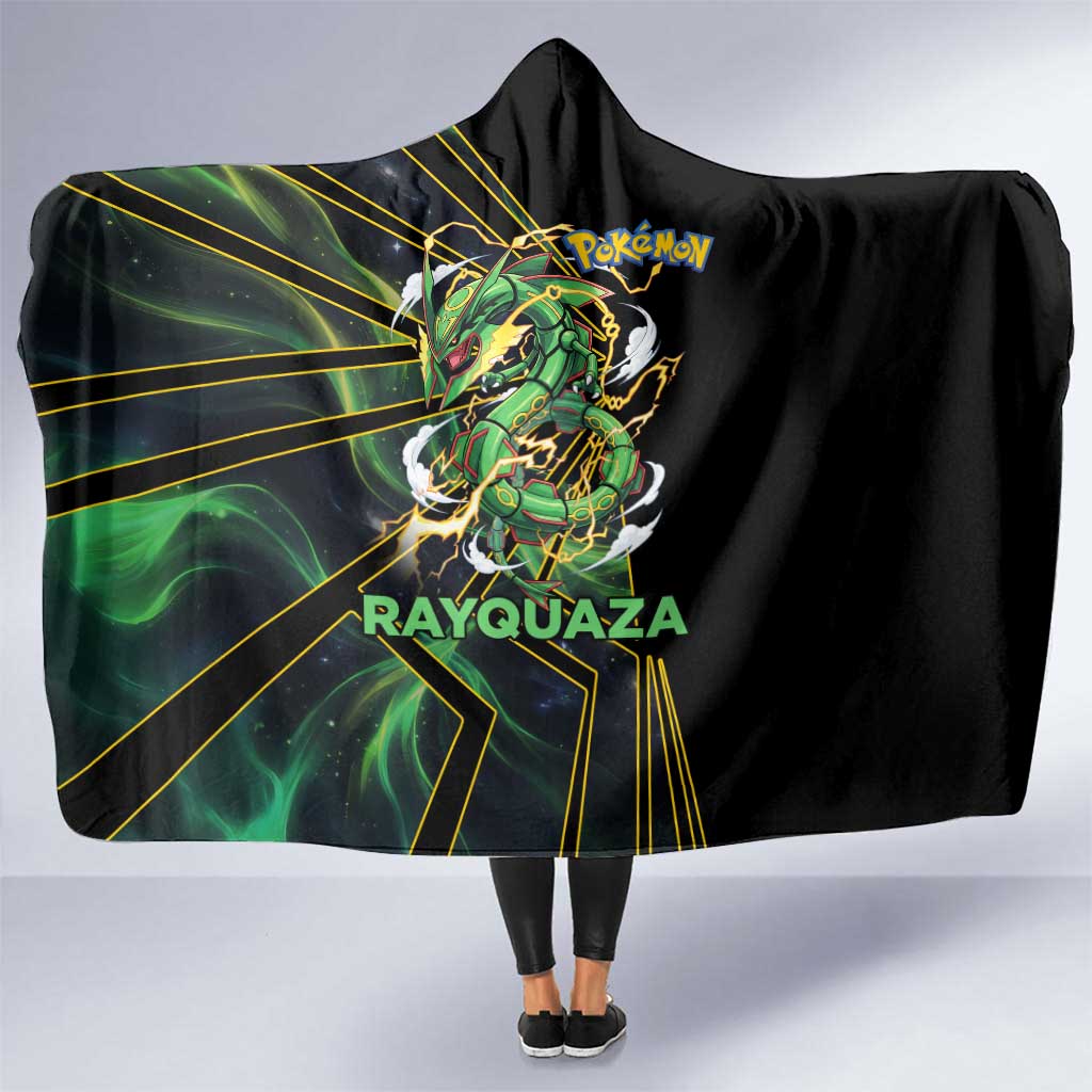 Rayquaza Poké Hooded Blanket Cosmic Dragon Comic Style