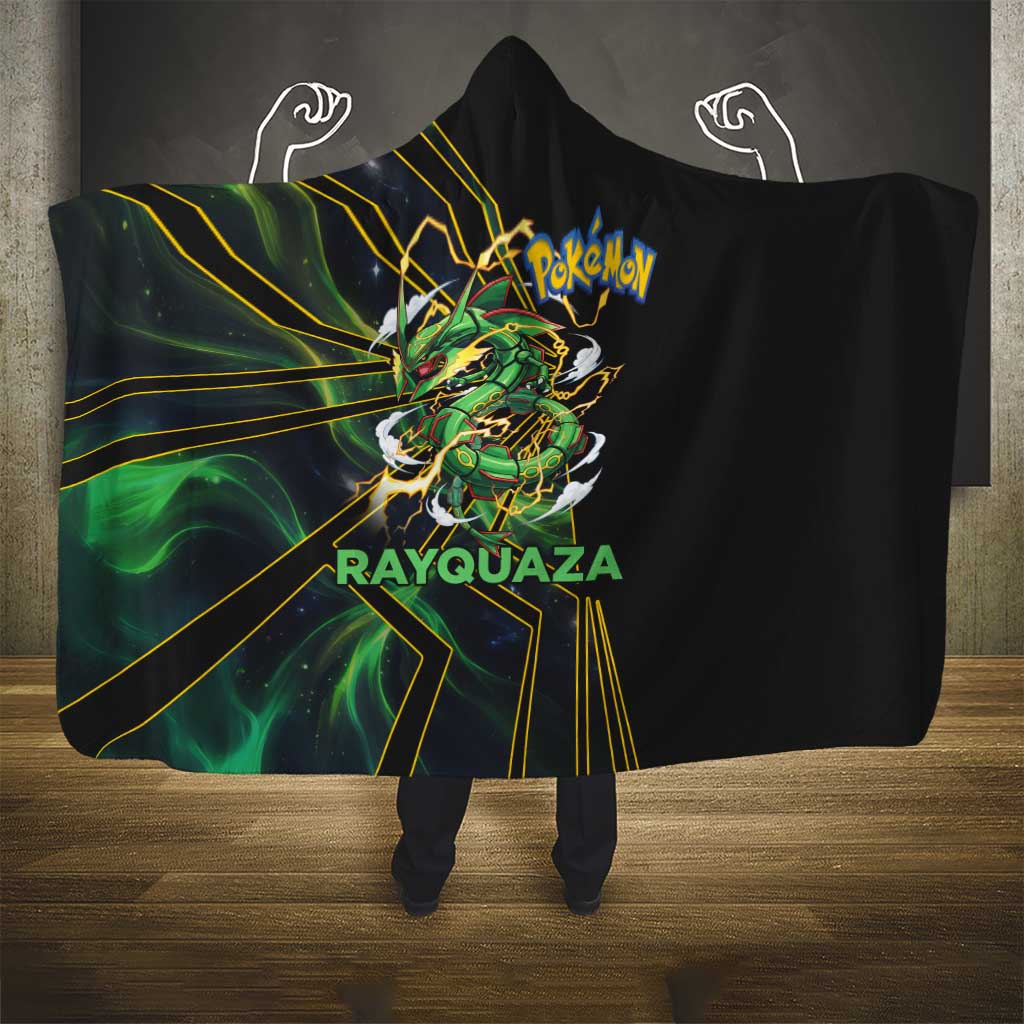 Rayquaza Poké Hooded Blanket Cosmic Dragon Comic Style