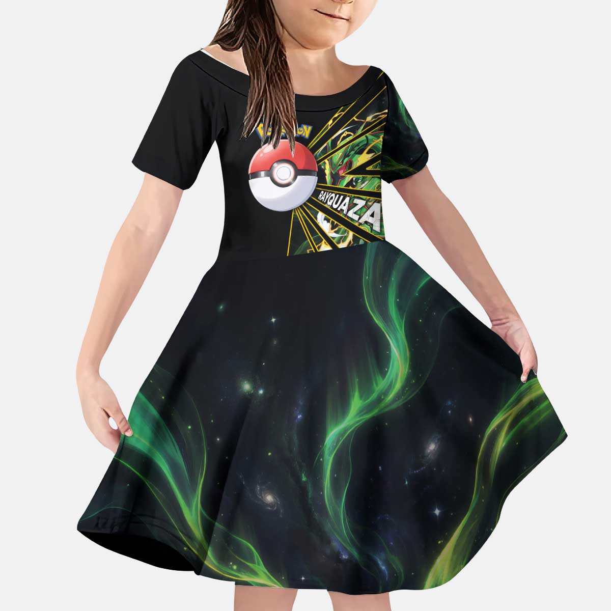 Rayquaza Poké Kid Short Sleeve Dress Cosmic Dragon Comic Style