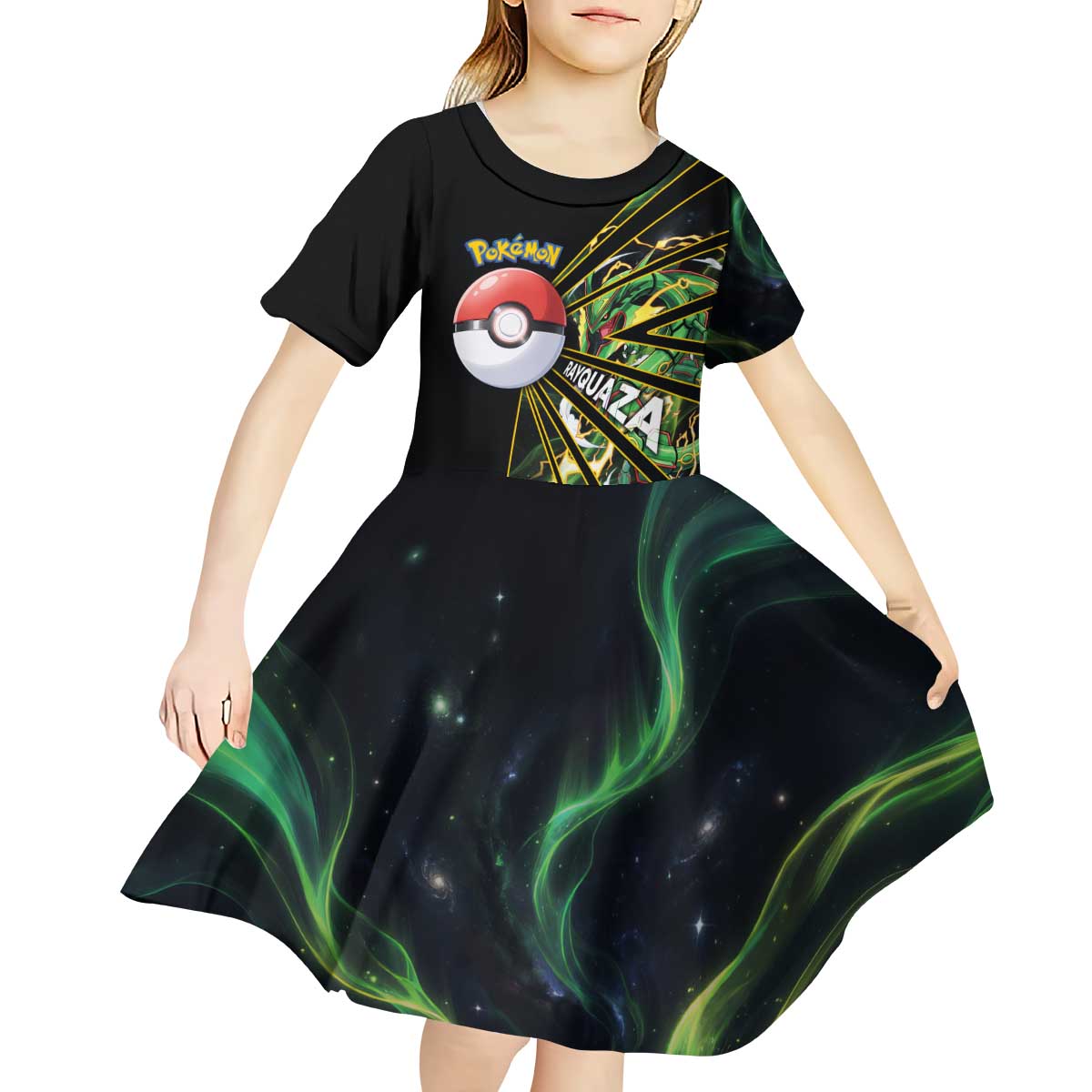 Rayquaza Poké Kid Short Sleeve Dress Cosmic Dragon Comic Style