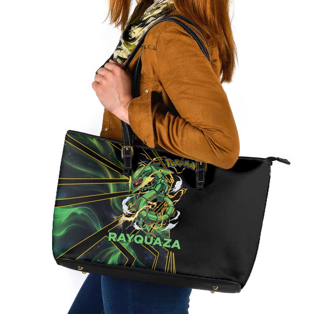 Rayquaza Poké Leather Tote Bag Cosmic Dragon Comic Style