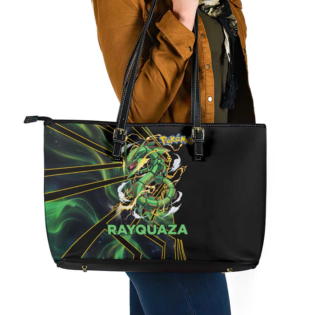 Rayquaza Poké Leather Tote Bag Cosmic Dragon Comic Style