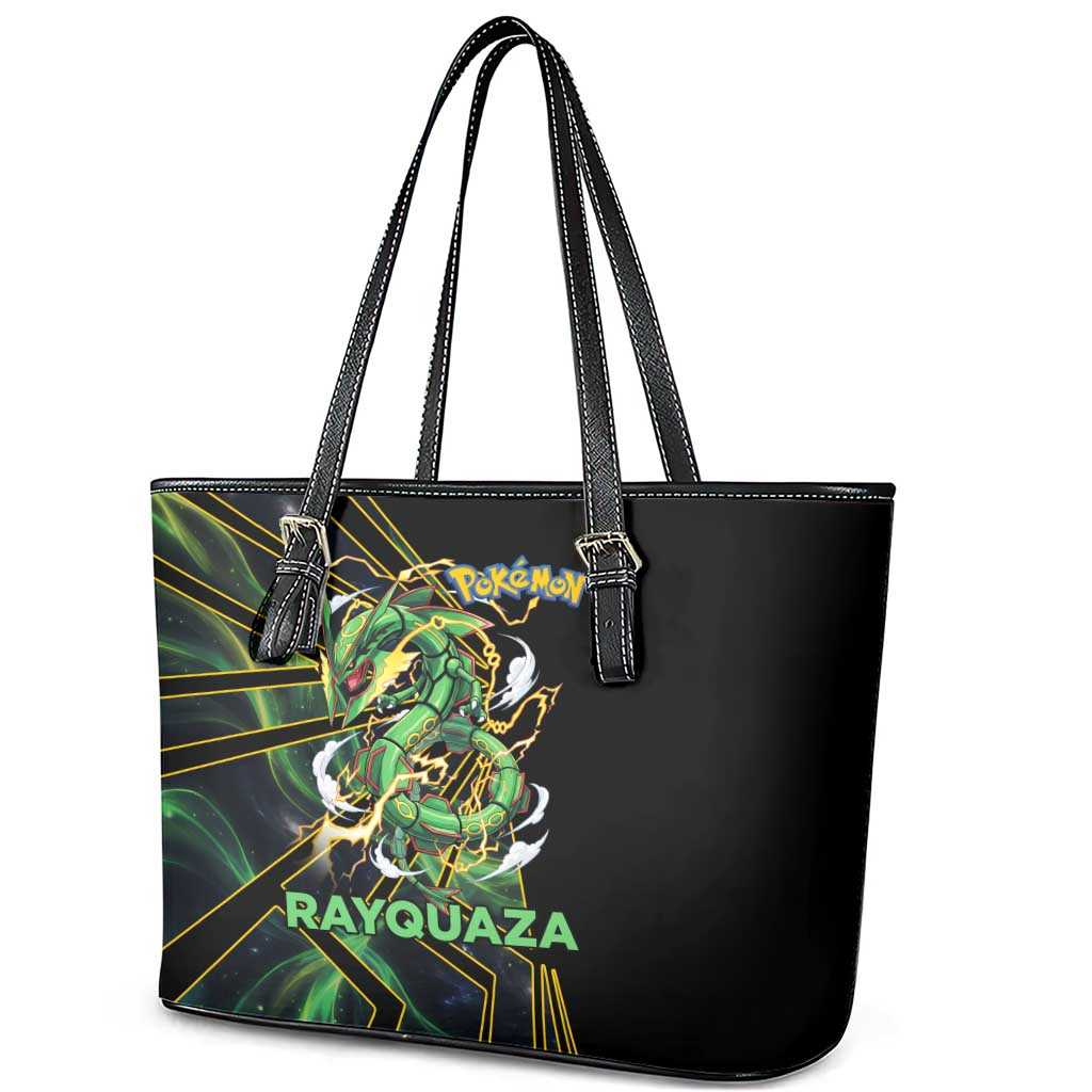 Rayquaza Poké Leather Tote Bag Cosmic Dragon Comic Style