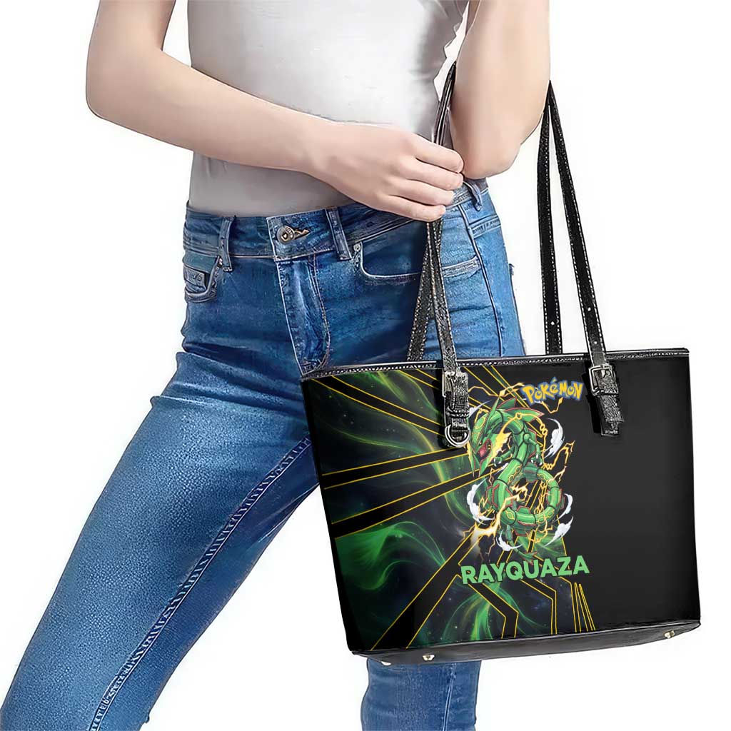 Rayquaza Poké Leather Tote Bag Cosmic Dragon Comic Style