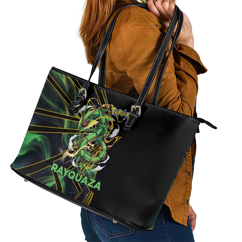 Rayquaza Poké Leather Tote Bag Cosmic Dragon Comic Style