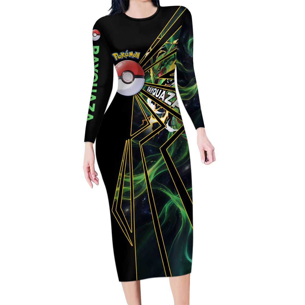 Rayquaza Poké Long Sleeve Bodycon Dress Cosmic Dragon Comic Style