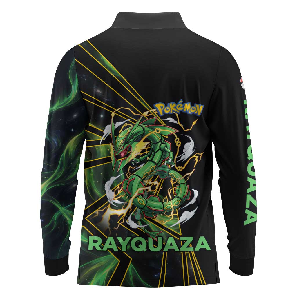 Rayquaza Poké Long Sleeve Polo Shirt Cosmic Dragon Comic Style