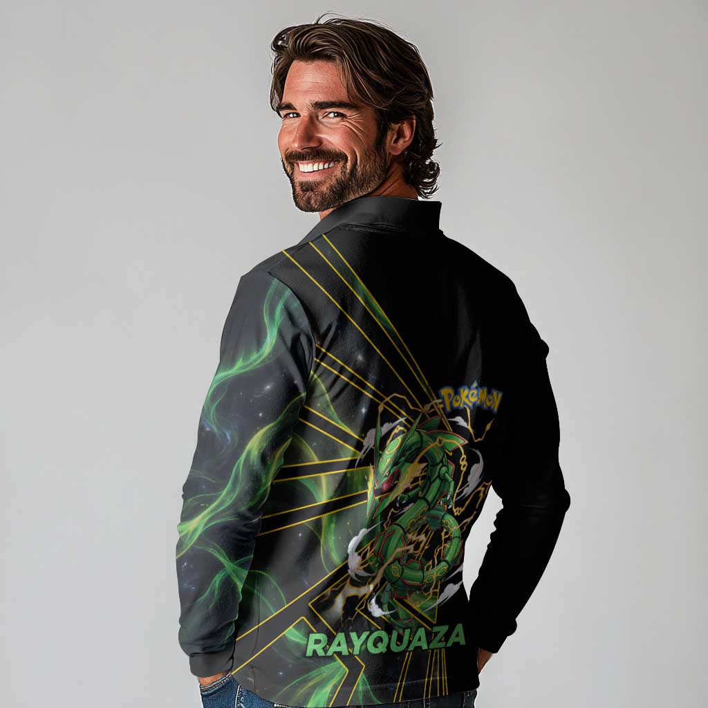 Rayquaza Poké Long Sleeve Polo Shirt Cosmic Dragon Comic Style