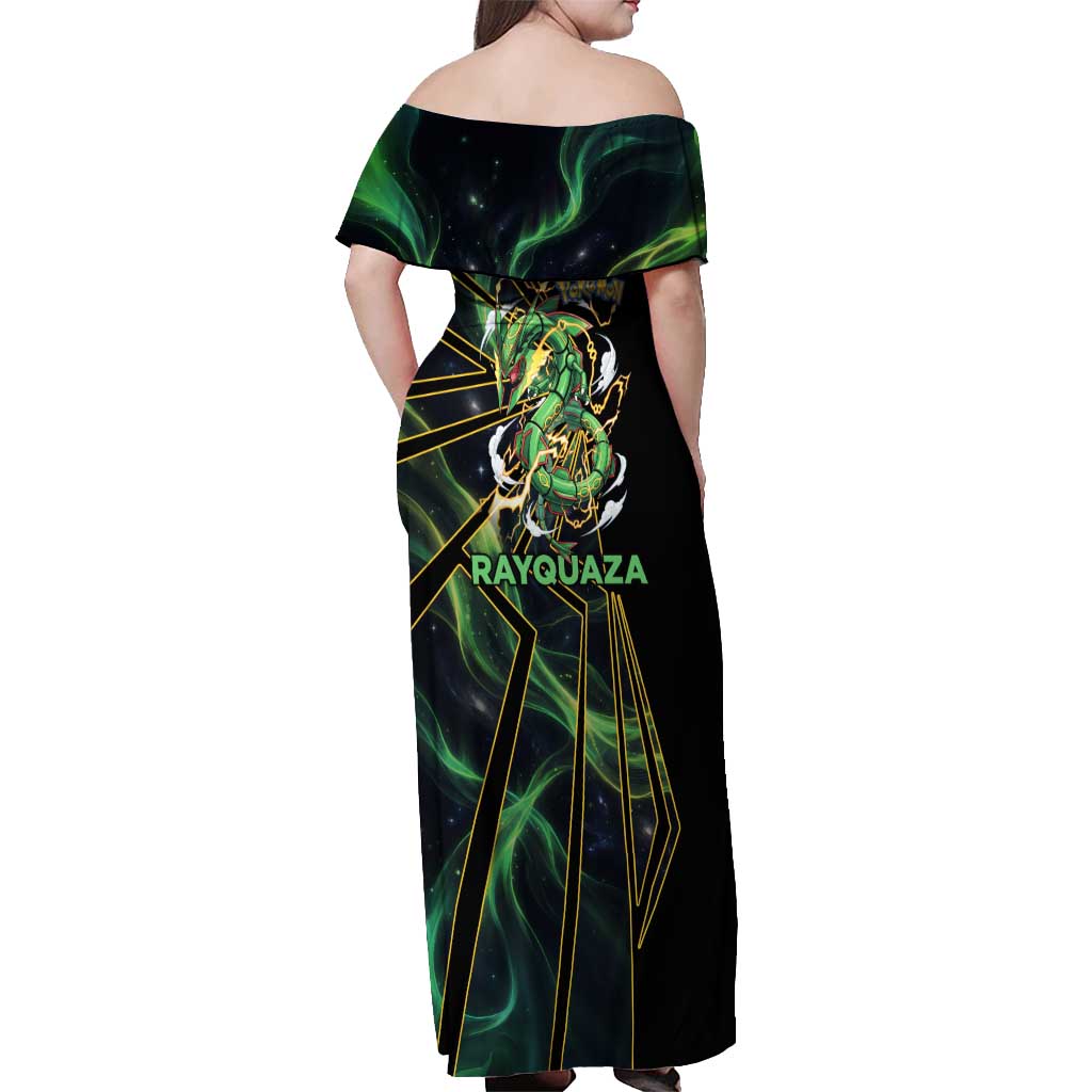 Rayquaza Poké Off Shoulder Maxi Dress Cosmic Dragon Comic Style