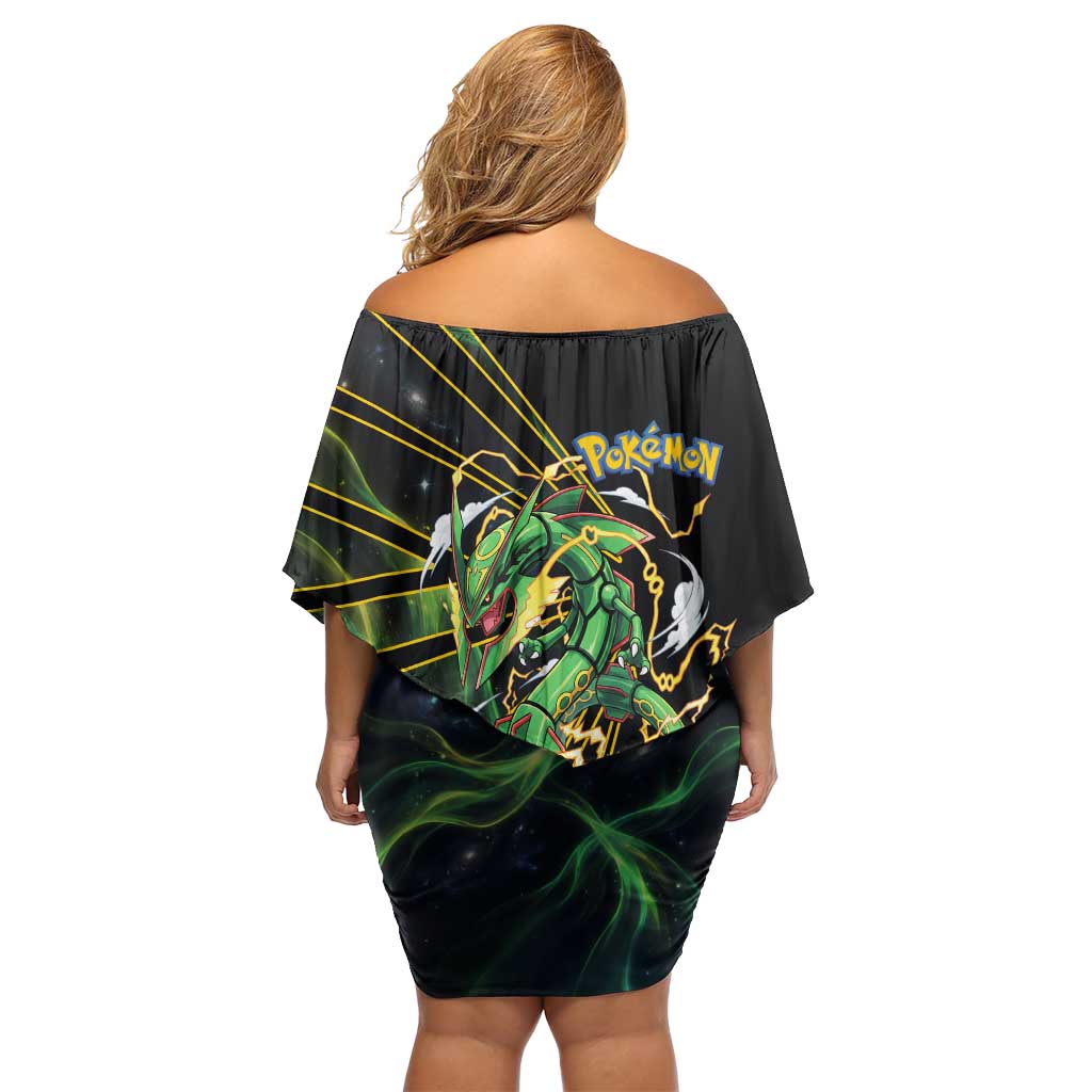 Rayquaza Poké Off Shoulder Short Dress Cosmic Dragon Comic Style