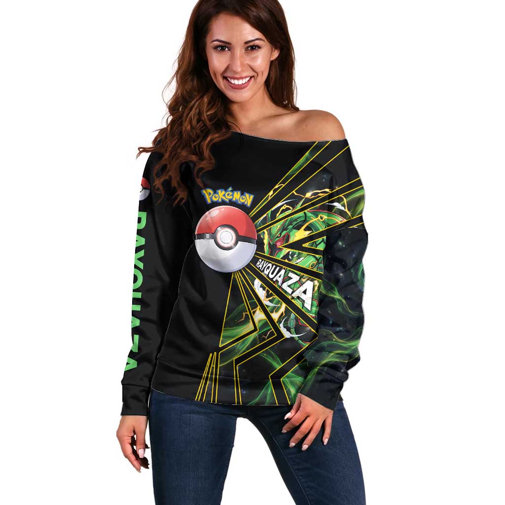 Rayquaza Poké Off Shoulder Sweater Cosmic Dragon Comic Style