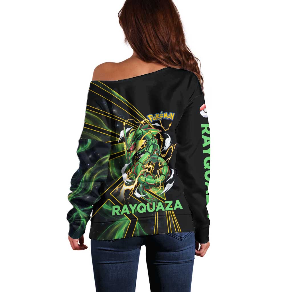 Rayquaza Poké Off Shoulder Sweater Cosmic Dragon Comic Style