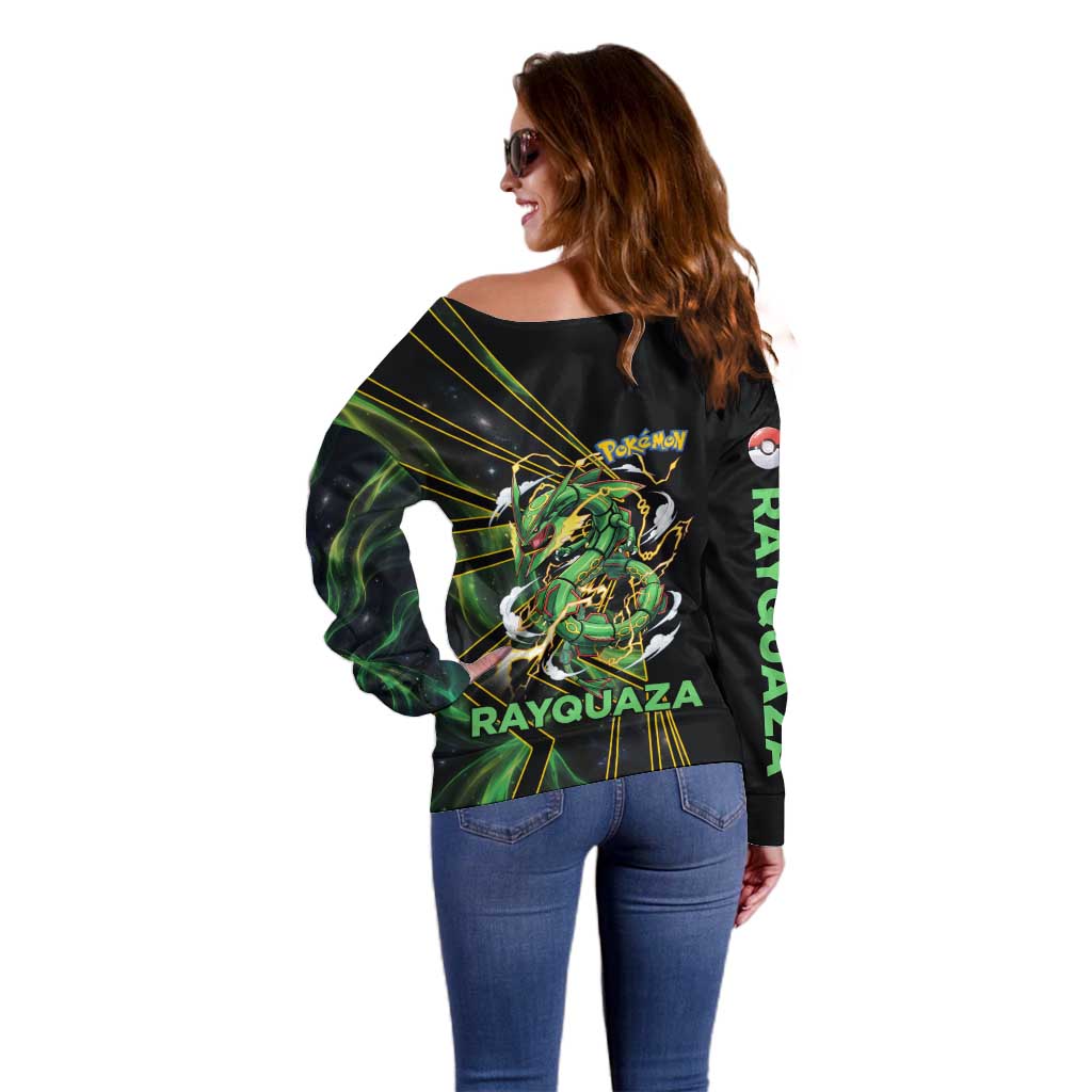 Rayquaza Poké Off Shoulder Sweater Cosmic Dragon Comic Style