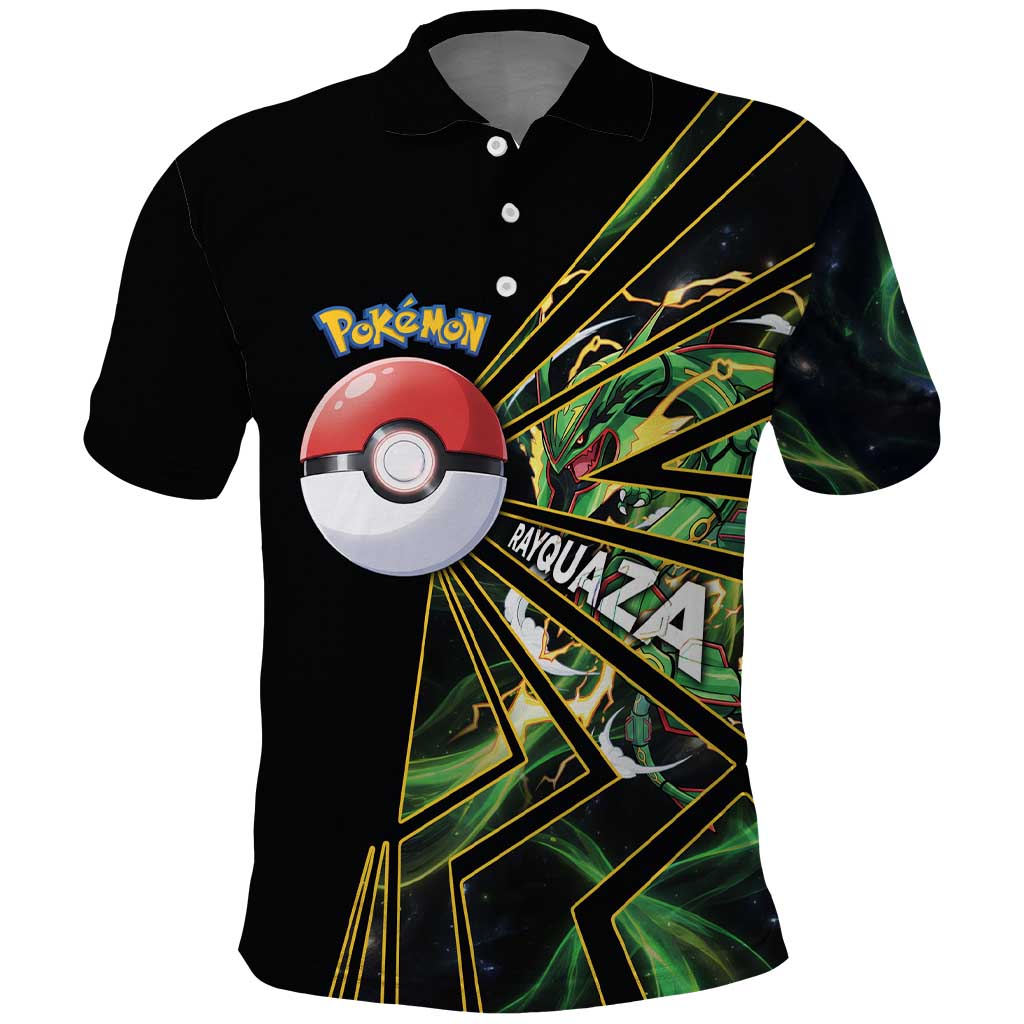 Rayquaza Poké Polo Shirt Cosmic Dragon Comic Style